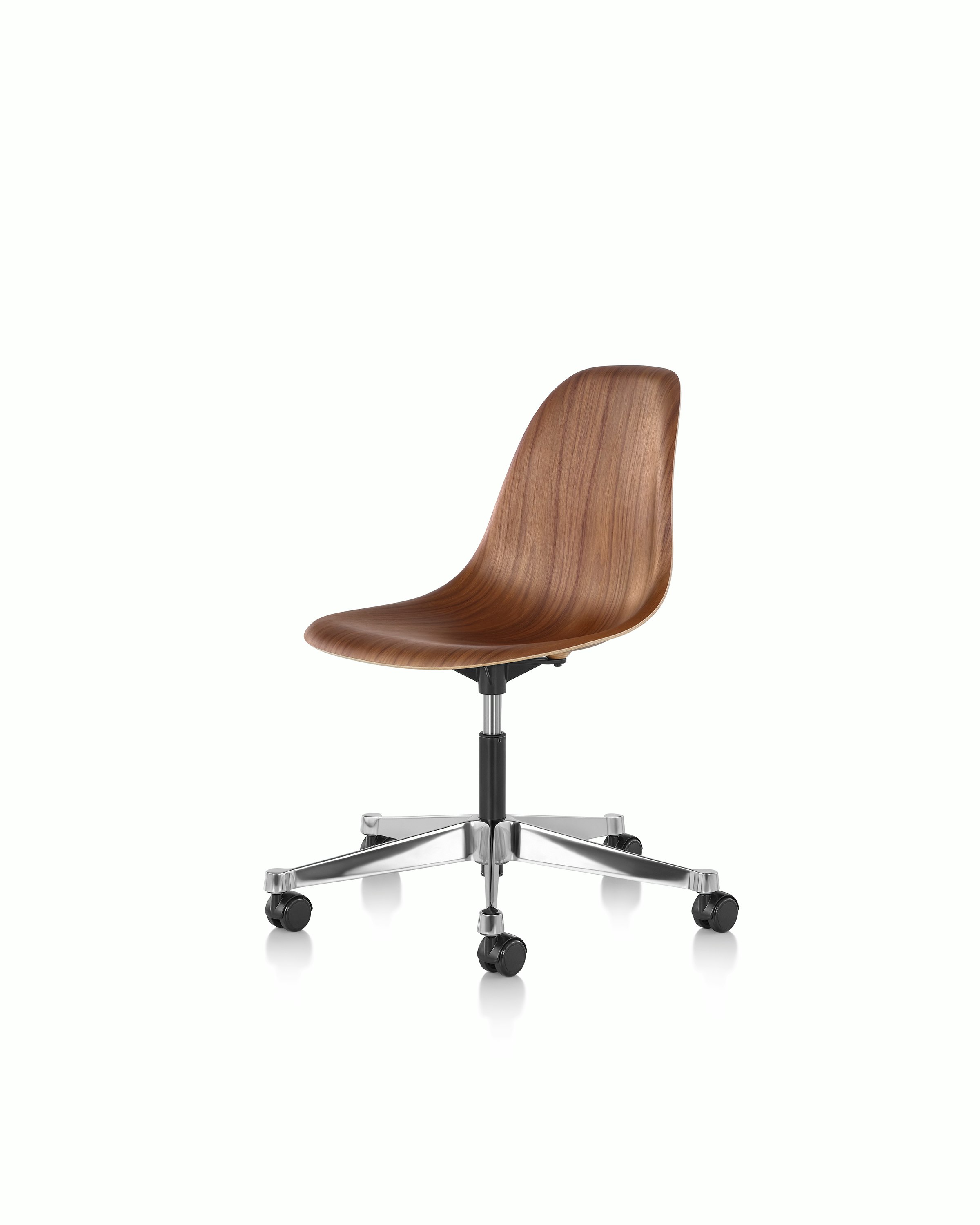 Eames Task Chair with Walnut Shell, viewed from side