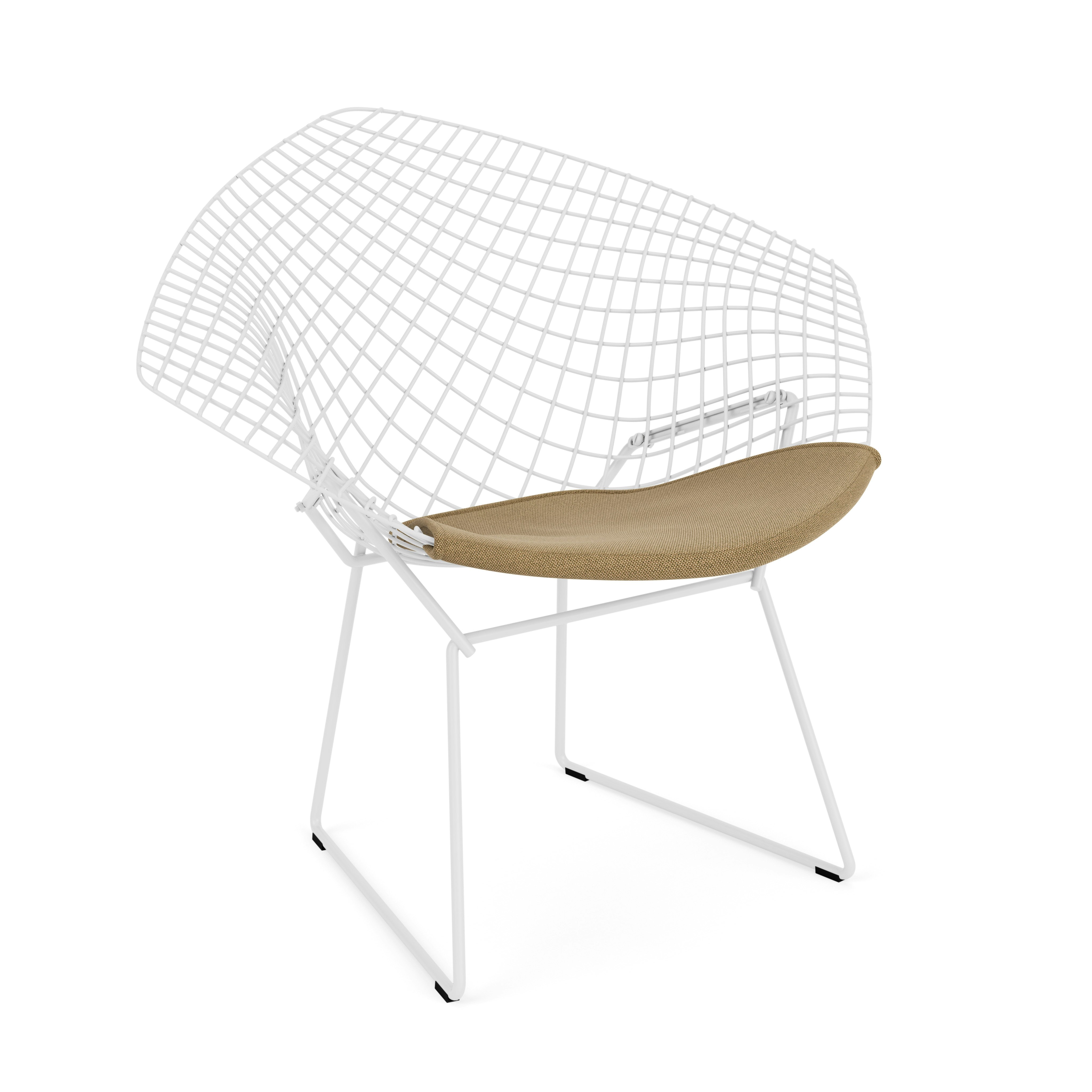 Bertoia Diamond Chair, White, Seat Pad, Hourglass, Latte