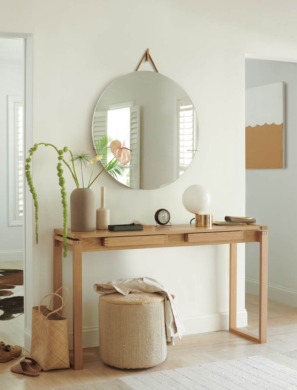 Risom Console Table in a home entryway setting