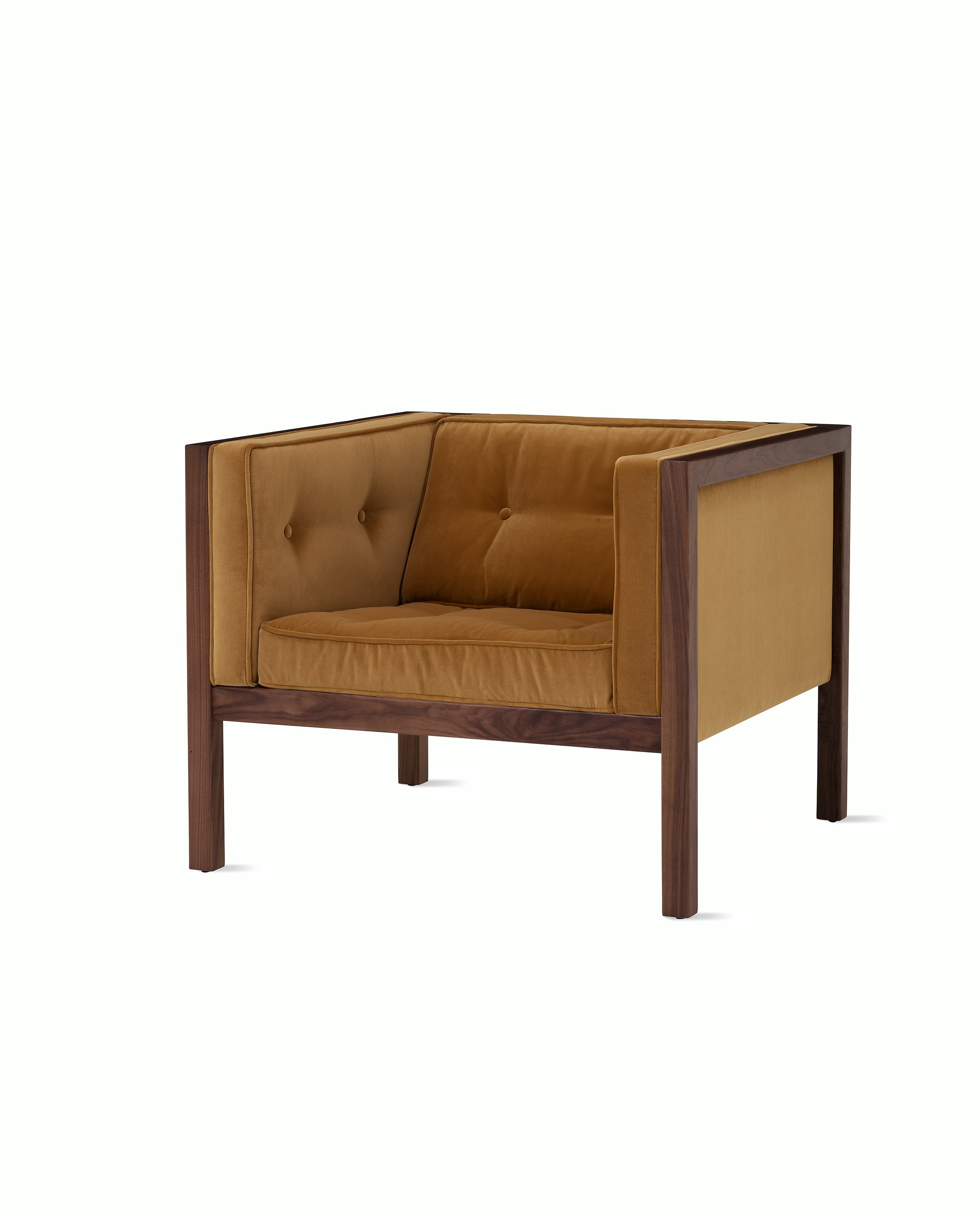 Nelson Cube Armchair in velvet and walnut