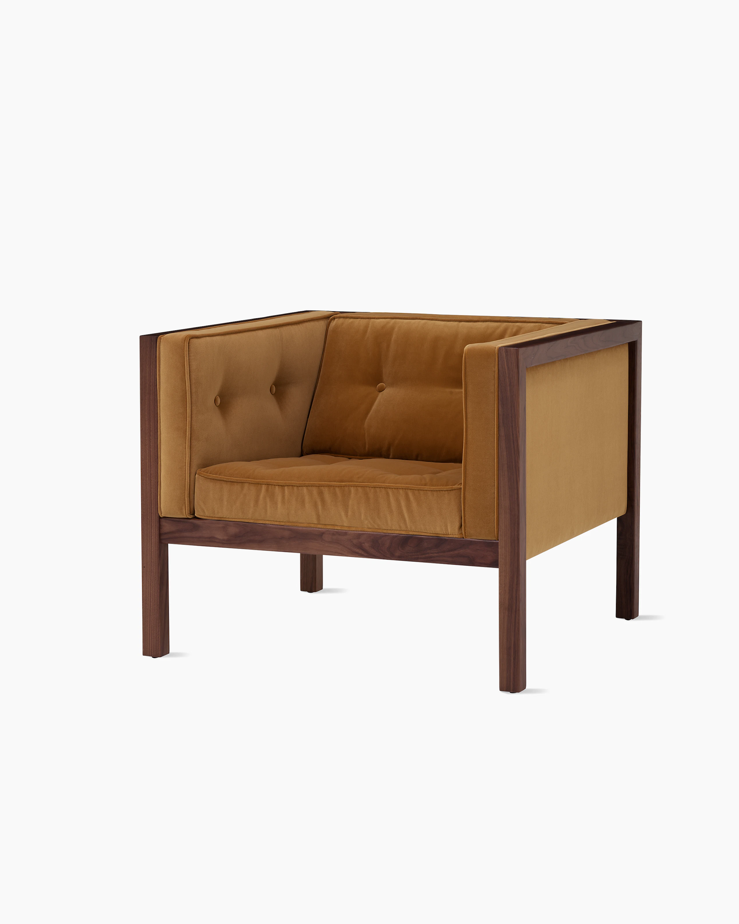 Nelson Cube Armchair in velvet and walnut
