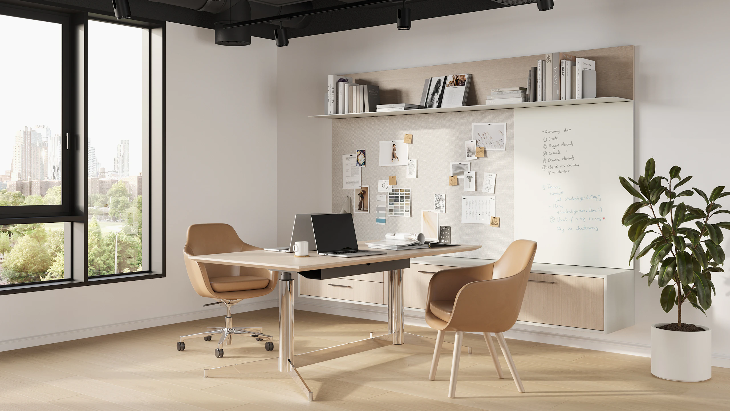 Geiger One Private Office or shared office workspace in Recograin Frosty Ash with Saiba Chairs.