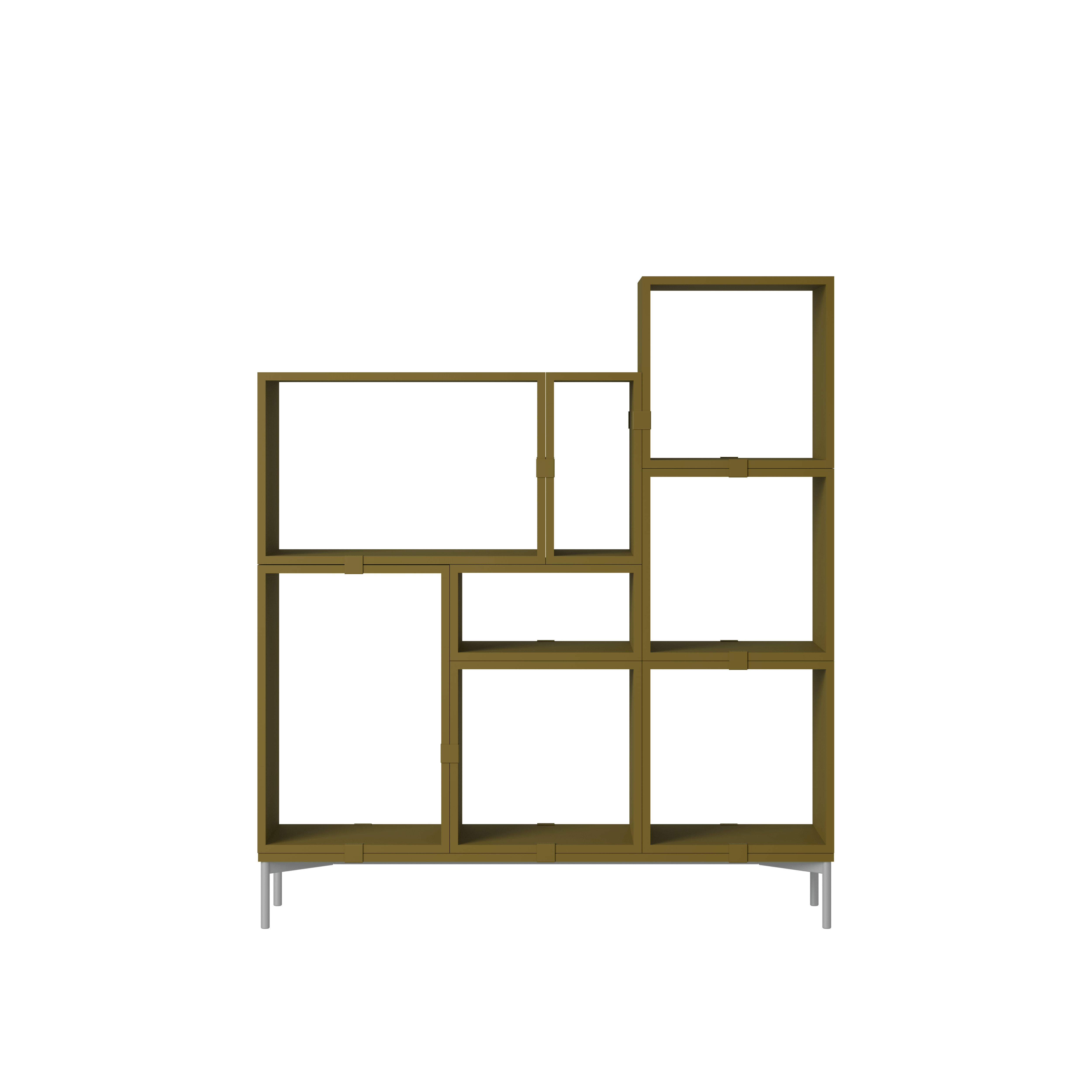 Stacked Storage Bookcase - Configuration 5,  Brown Green,  Metal Legs