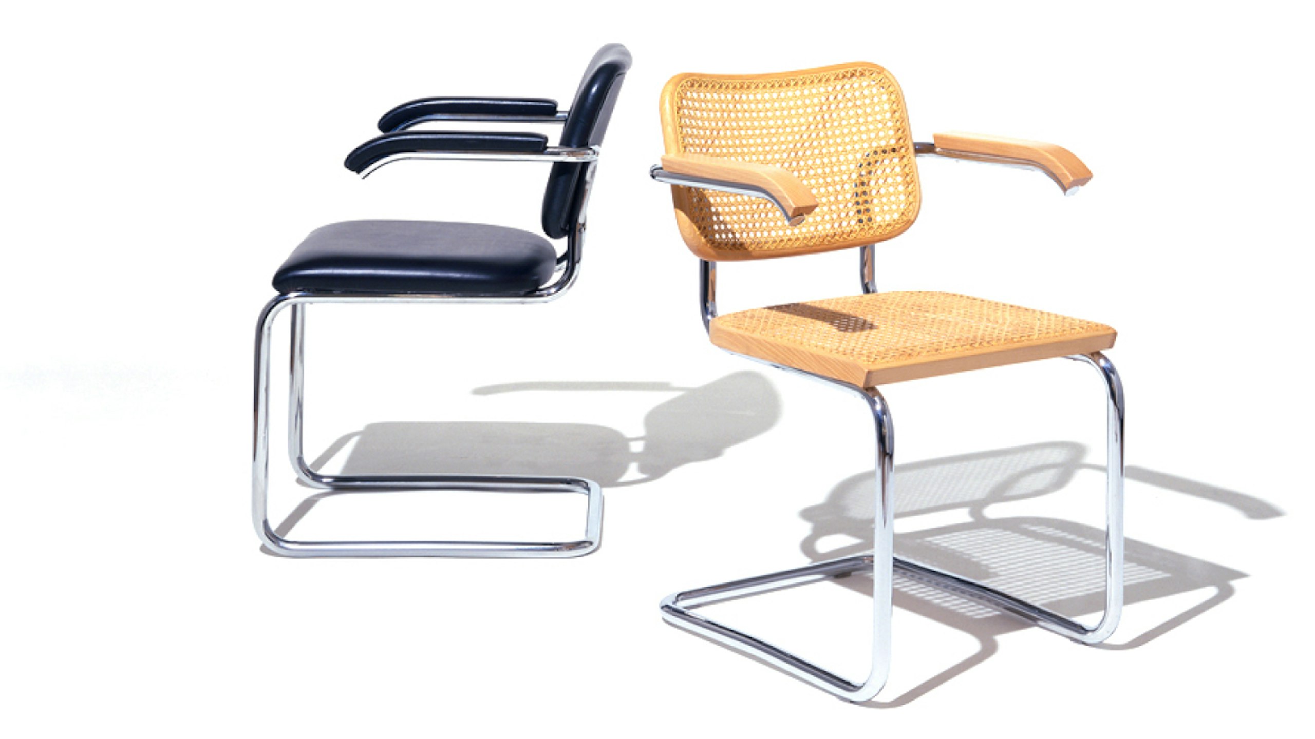 A side view and three-quarter front view of the Cesca Chair by Knoll