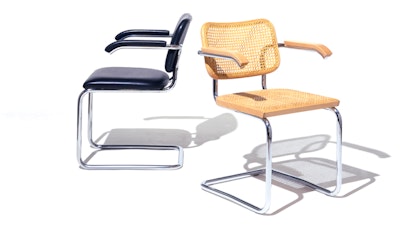 A side view and front three quarter view of the Cesca Chair by Knoll