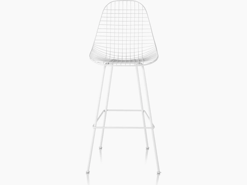 Eames Wire Stool Outdoor with white finish and bar height base.