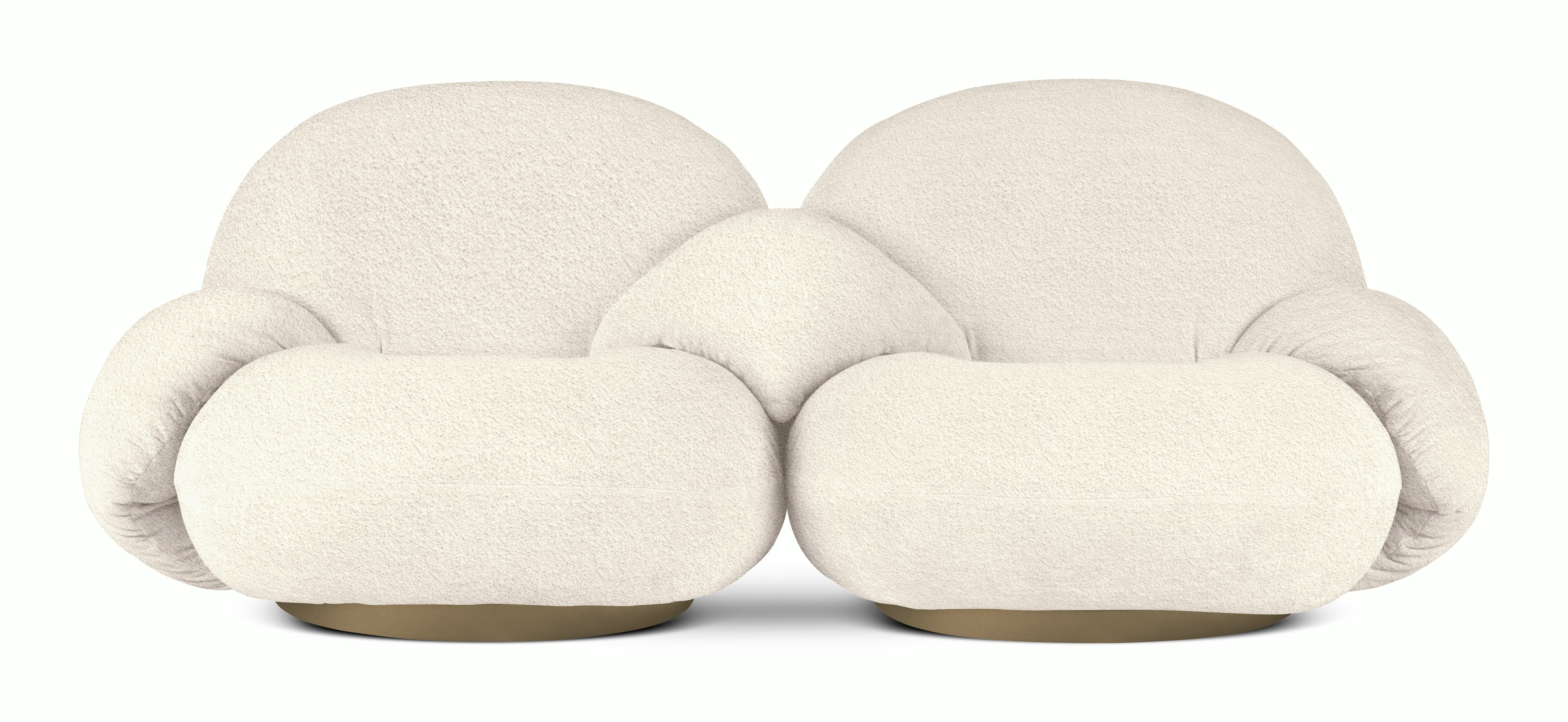 Pacha Sofa - Two Seater,  Karakorum,  Ivory 001,  Center Arms,  Pearl Gold