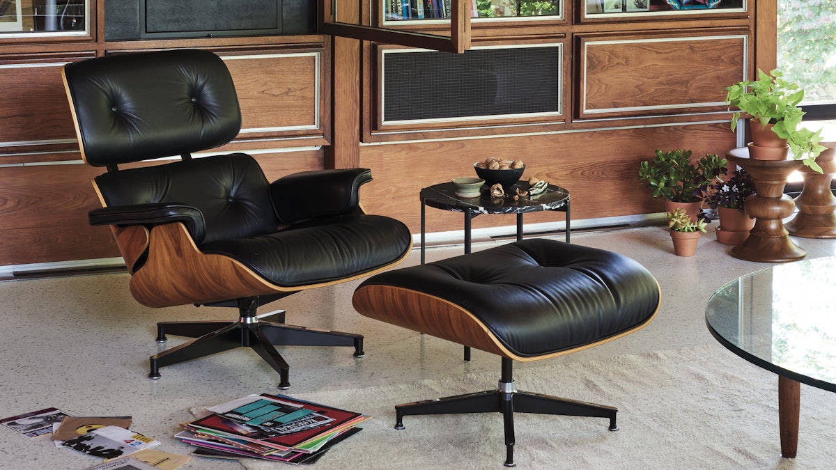 Eames Lounge Chair and Ottoman in a living room setting