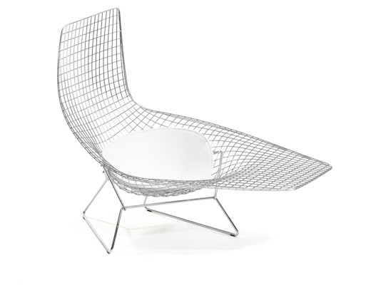 Bertoia Asymmetric Chaise Bertoia, Asymmetric, Chaise, wire, frame, and, white, leather, seat, pad