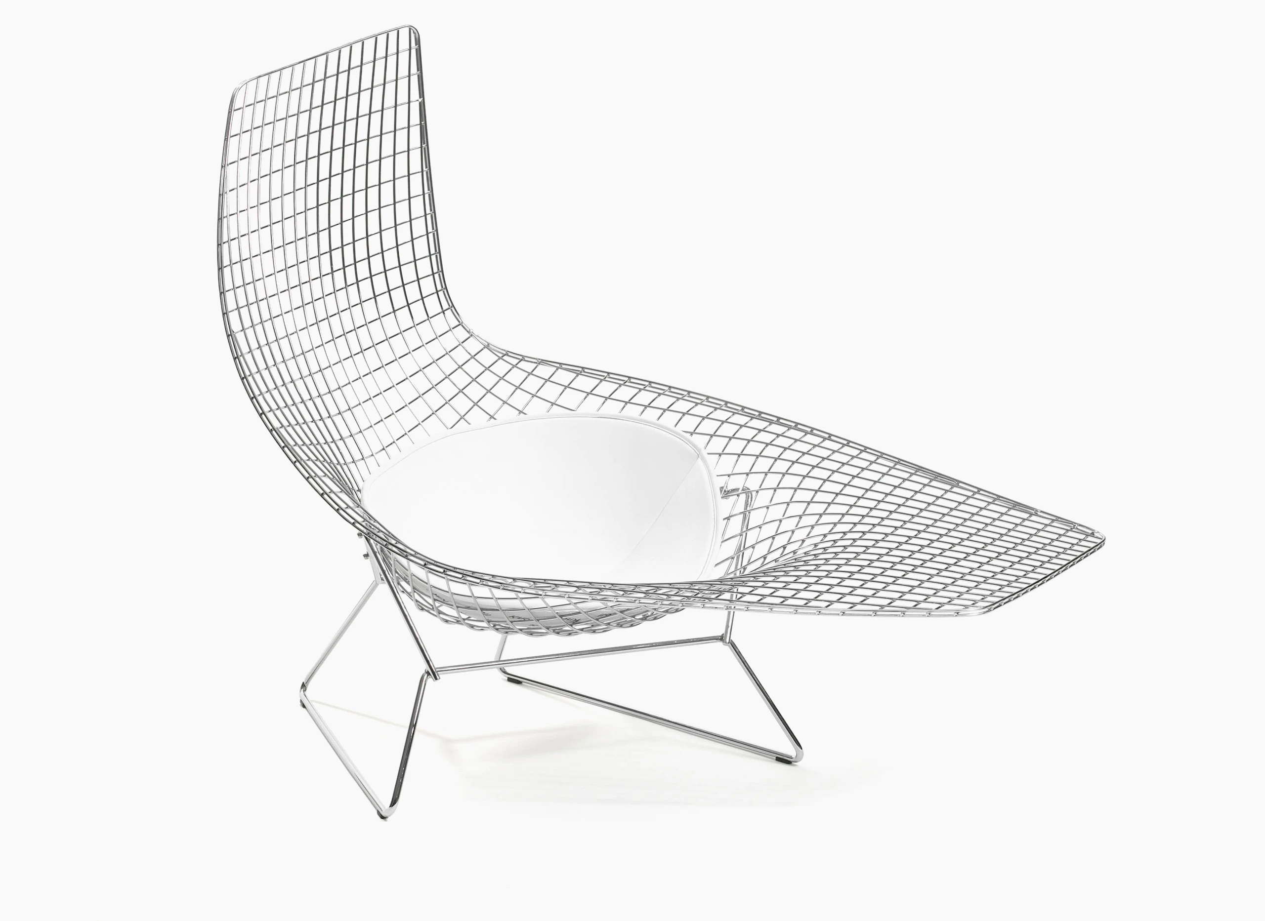Bertoia, Asymmetric, Chaise, wire, frame, and, white, leather, seat, pad