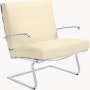 Tugendhat Chair in Classic Boucle,  Pearl with belting in Belting Leather,  White and chrome frame
