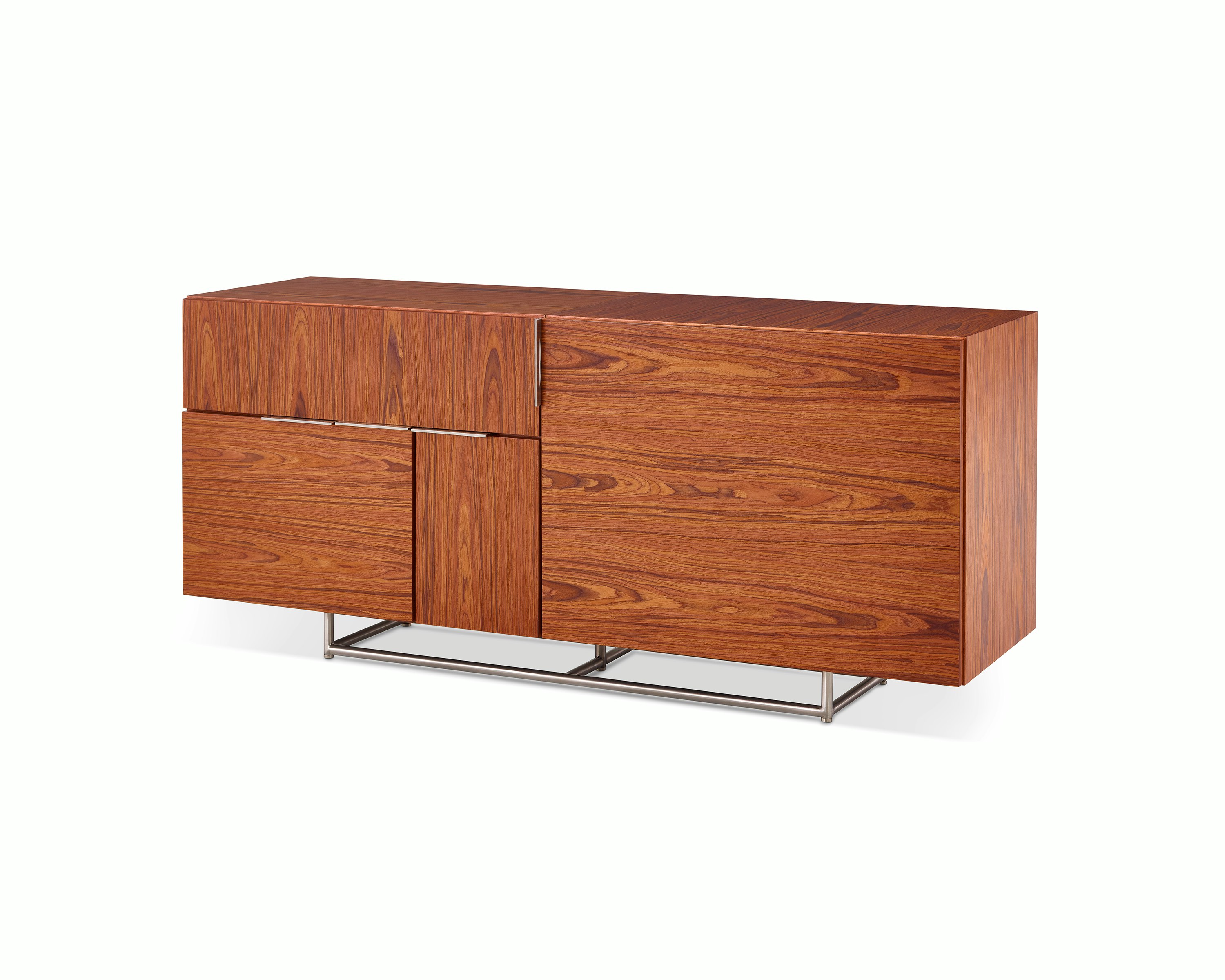 A Domino Storage credenza with a wood veneer finish.