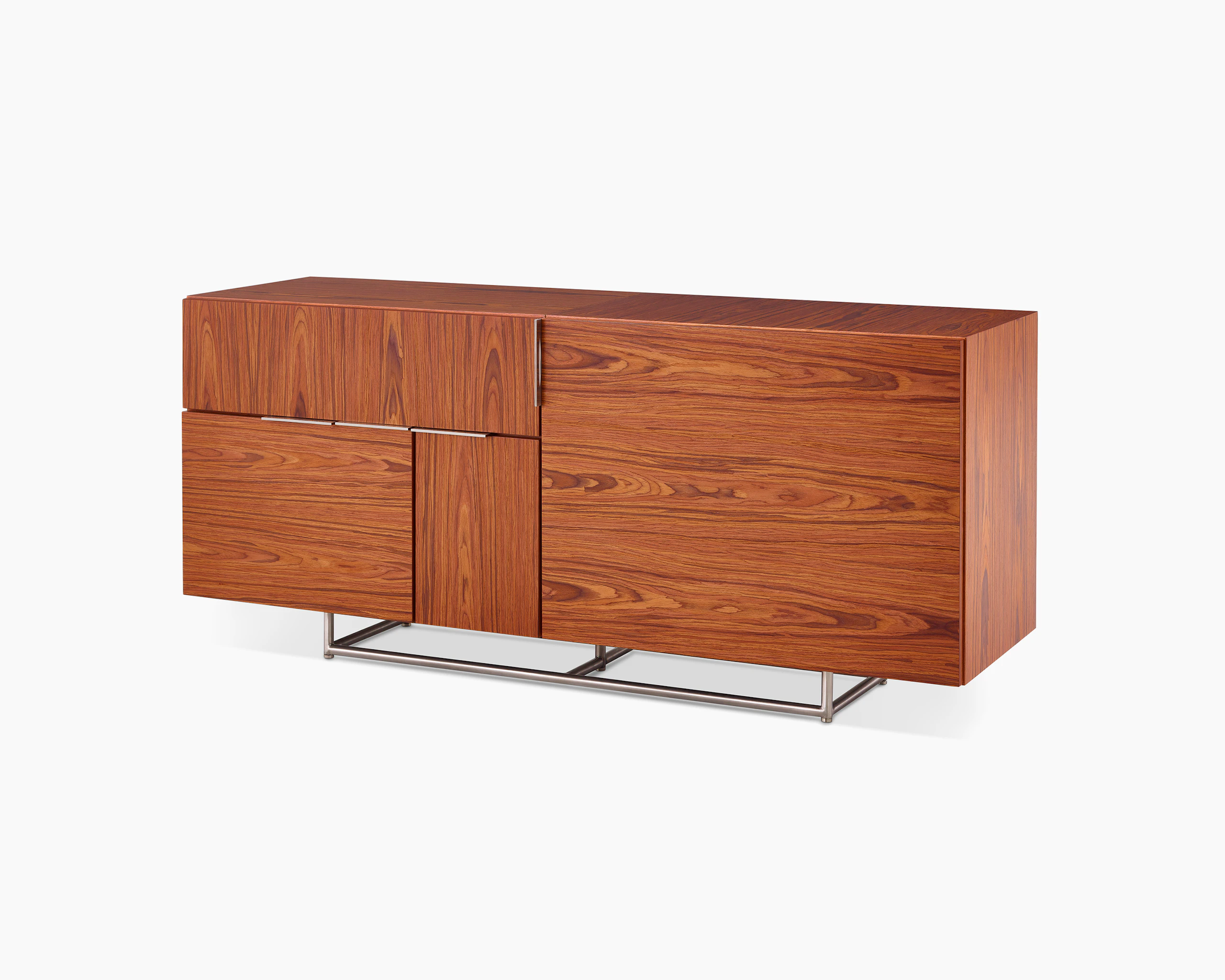 A Domino Storage credenza with a wood veneer finish.
