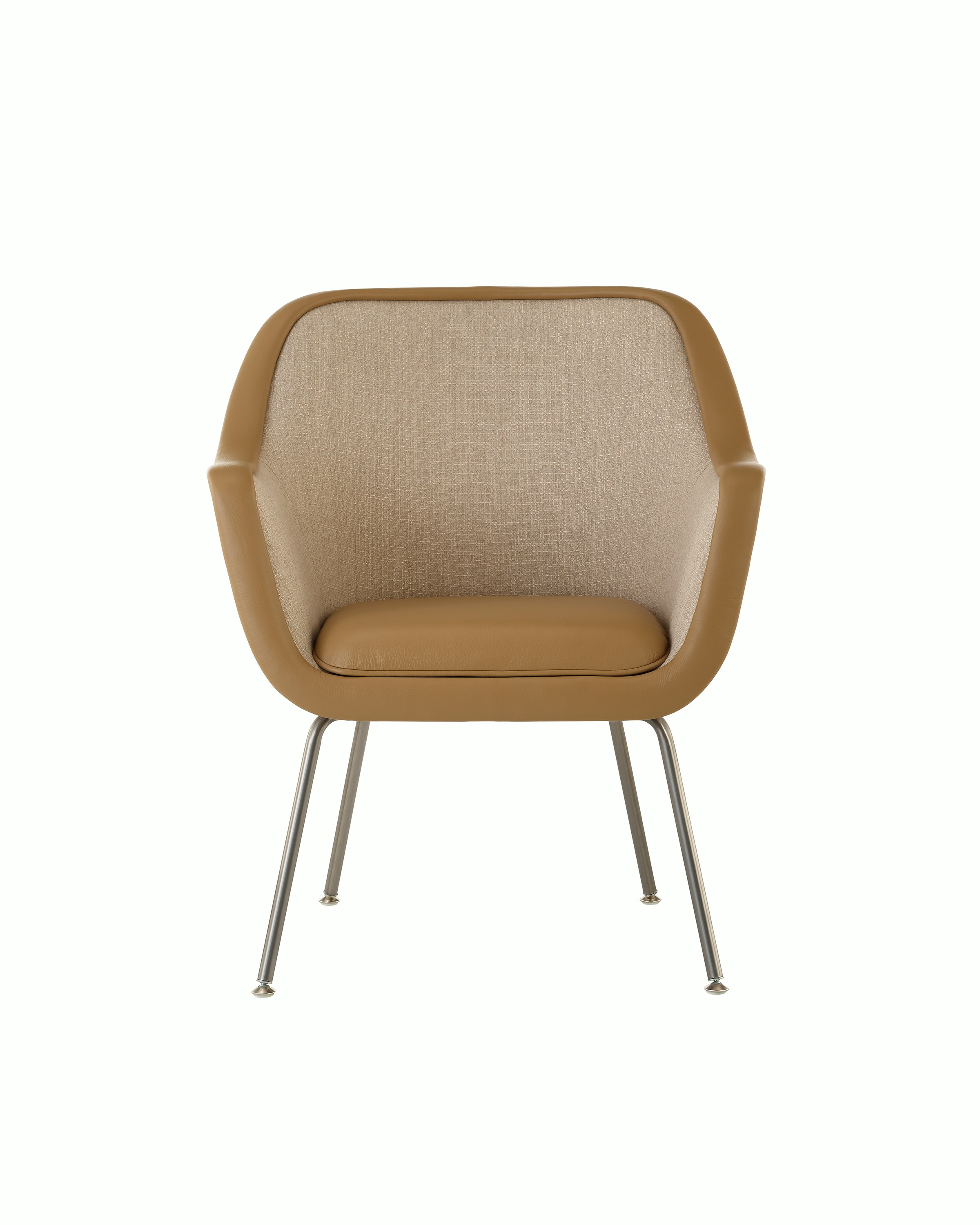 Bumper Side Chair with standard arms and four legged base, front view.