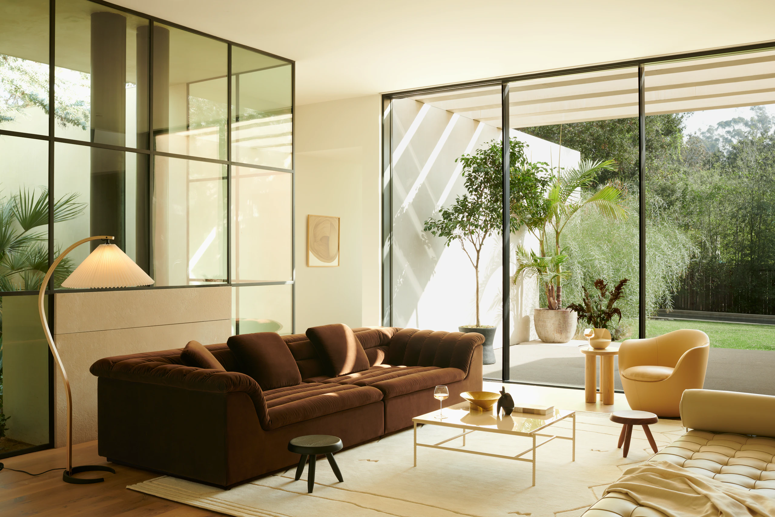 Float Sofa, Trace Sheared Rug, Timberline Lamp and Rebar Coffee Table