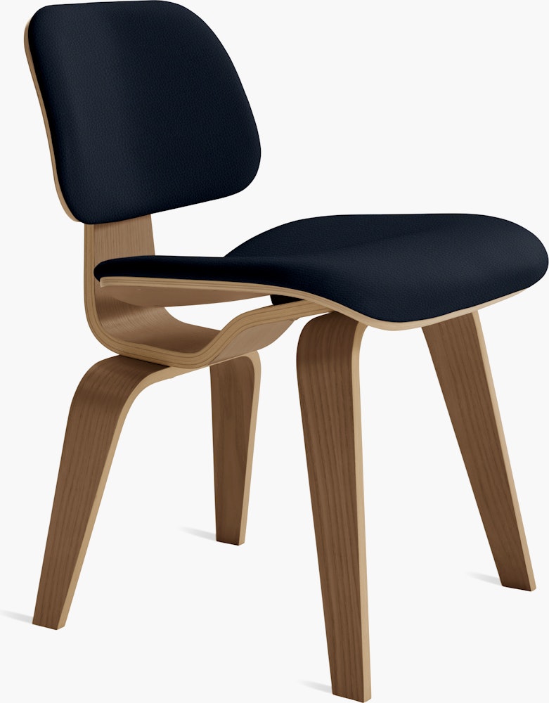 Eames Molded Plywood Dining Chair Wood Base (DCW) in Walnut,  Prone Leather,  Sail