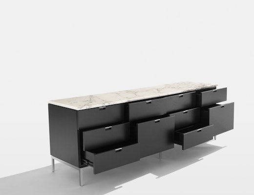 Florence Knoll credenza in ebonized oak with white marble top