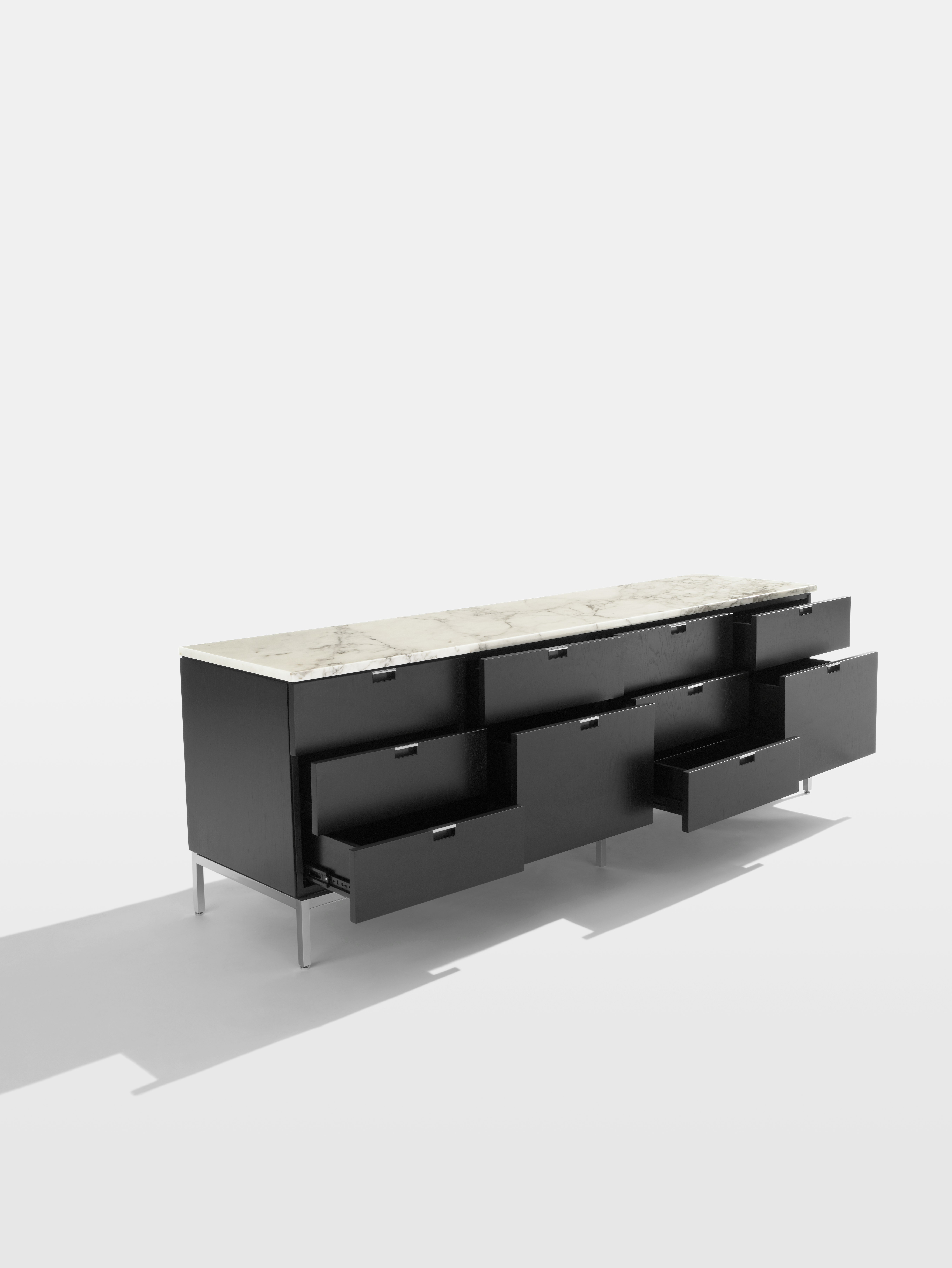 Florence Knoll credenza in ebonized oak with white marble top