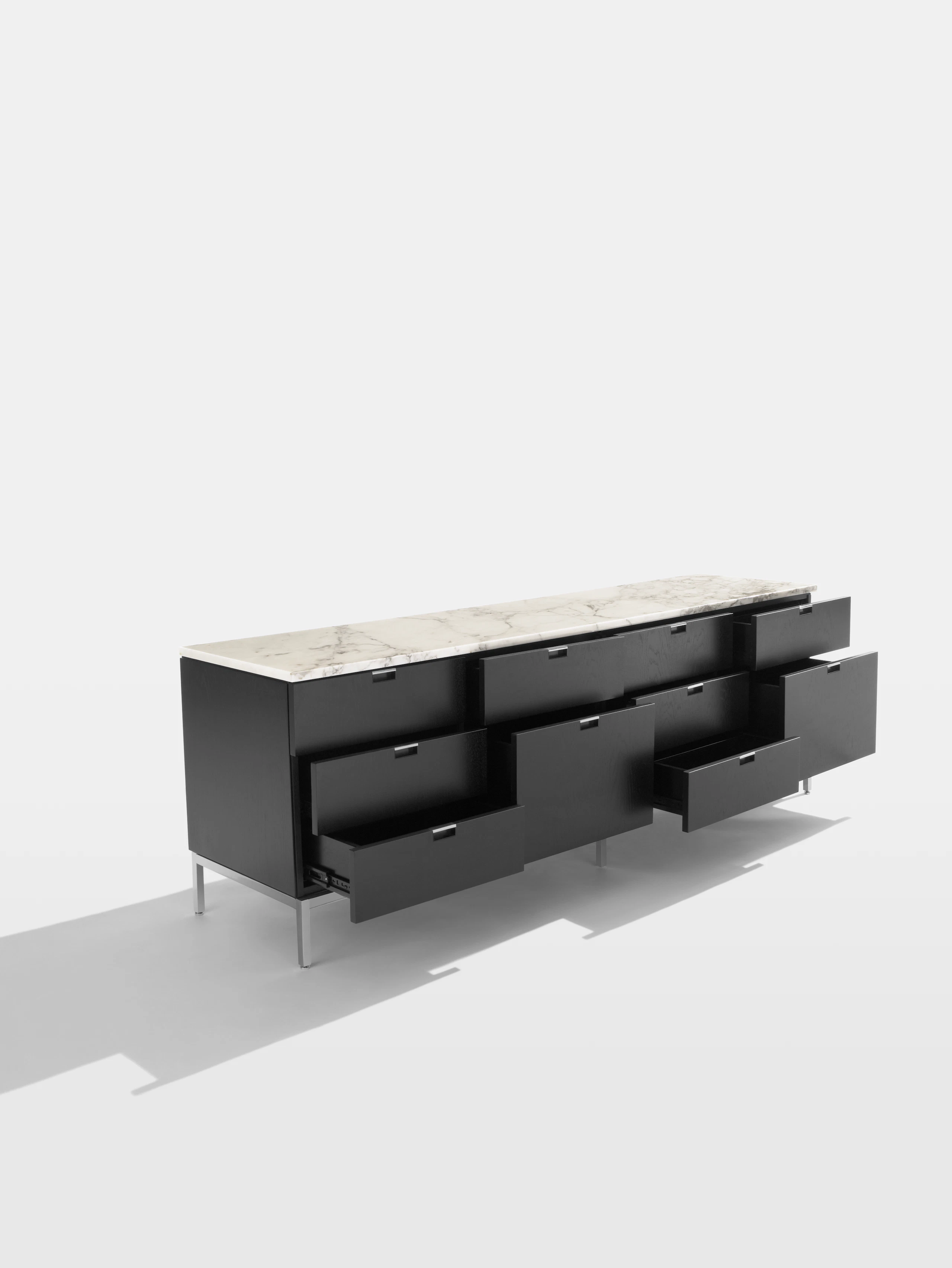 Florence Knoll credenza in ebonized oak with white marble top