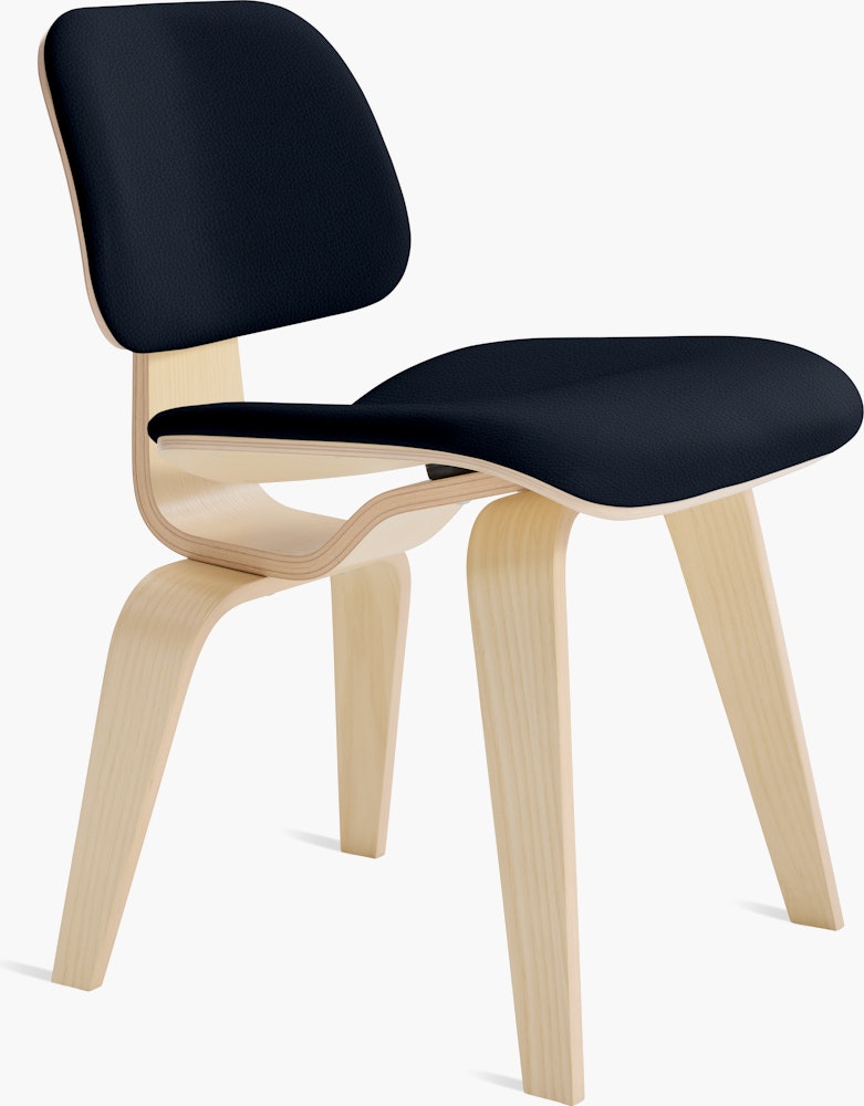 Eames Molded Plywood Dining Chair Wood Base (DCW) in White Ash,  Prone Leather,  Sail