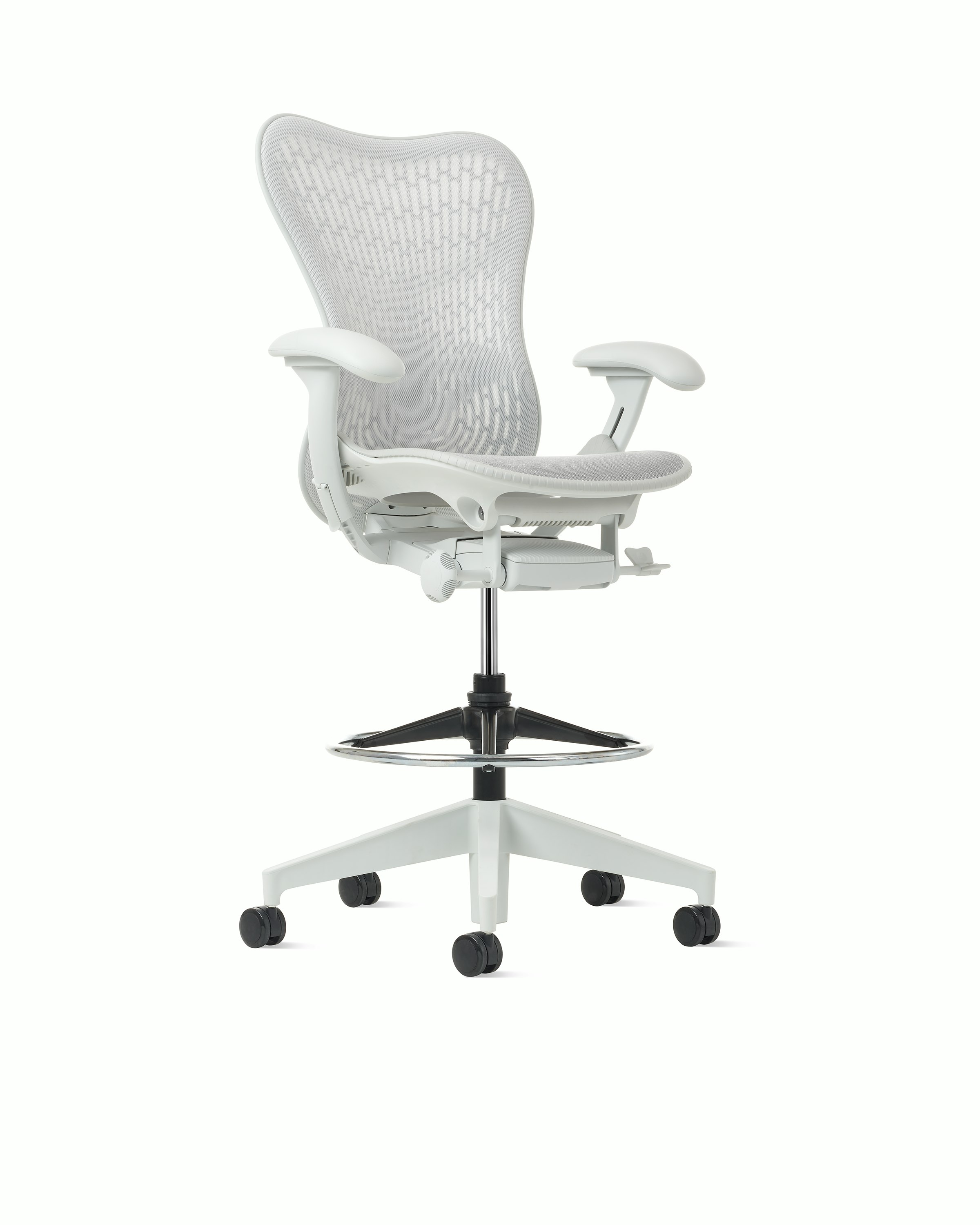 Front angle view of a Mirra 2 stool with a Butterfly back in alpine. 