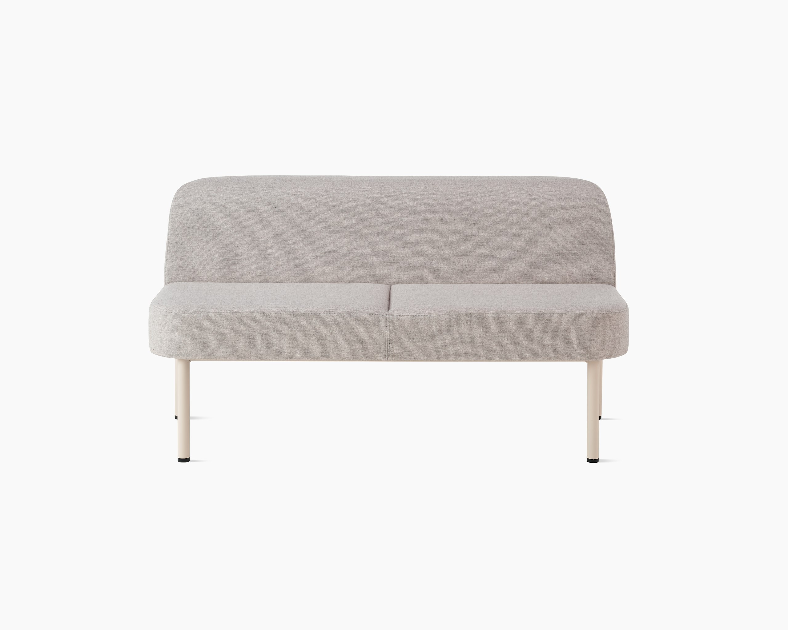 White sweep of Hue sofa with light grey fabric and oyster steel base