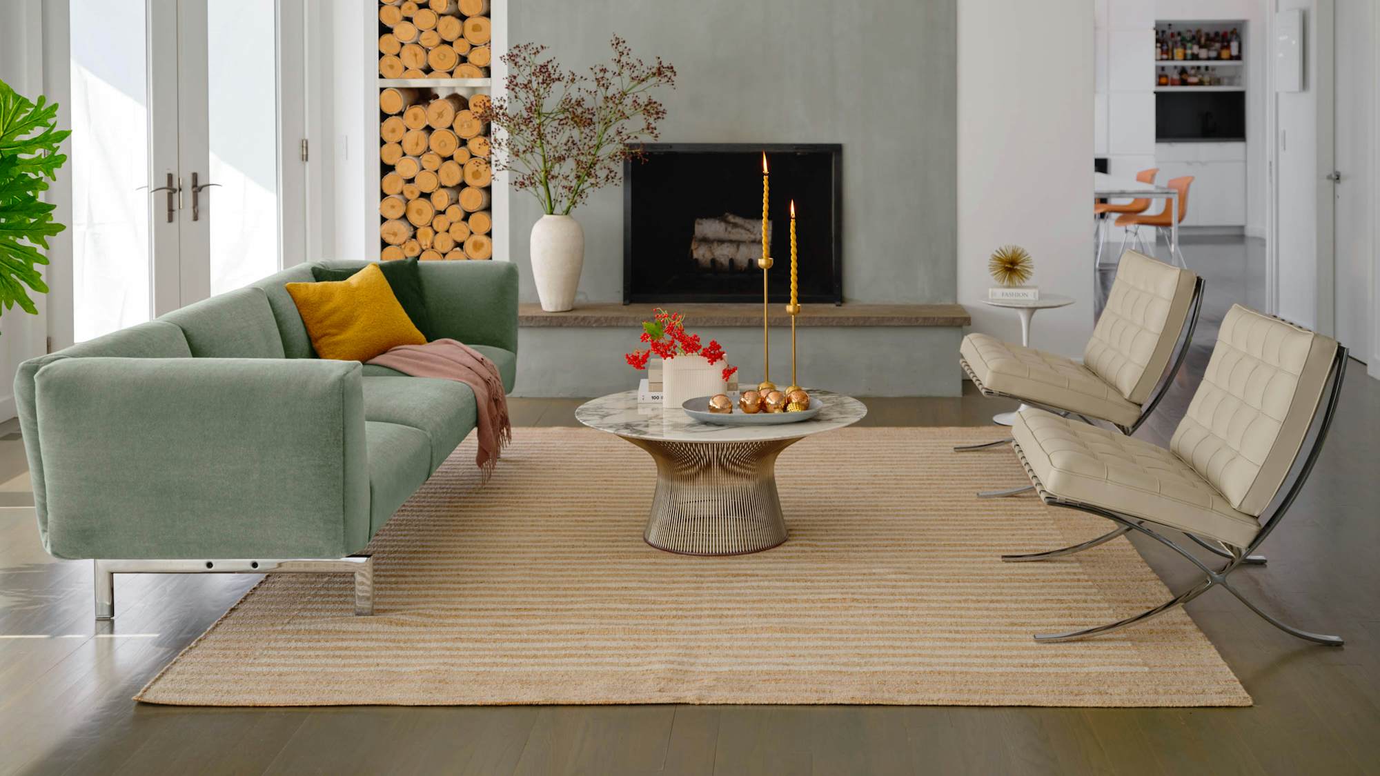 Avio Sofa, Platner Coffee Table and Barcelona Chairs