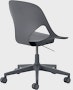 Rear angle view of a dark grey armless Zeph chair.