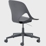 Rear angle view of a dark grey armless Zeph chair.
