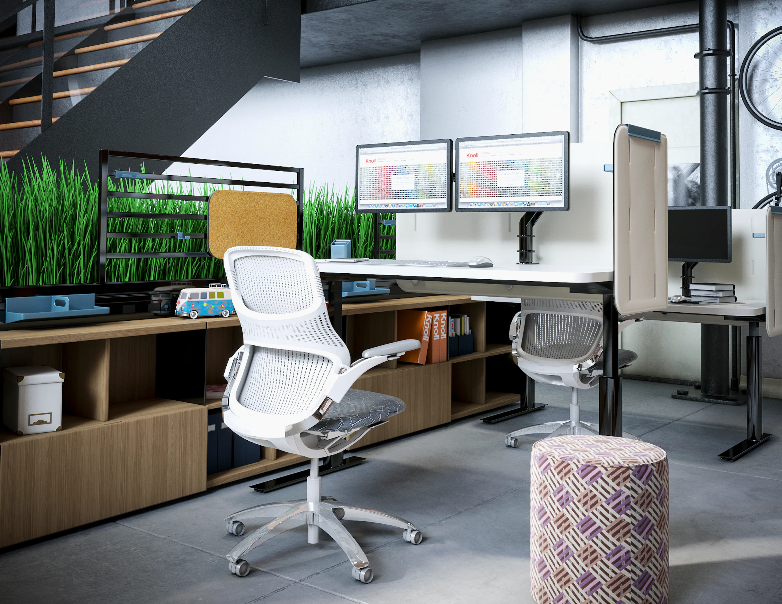 Antenna Power Beam, Antenna Hybrid Storage, Antenna Workspaces, Ladder, Tone, k. screen Contour, k. screen Tray, Generation by Knoll, Rockwell Unscripted Upholstered Seat