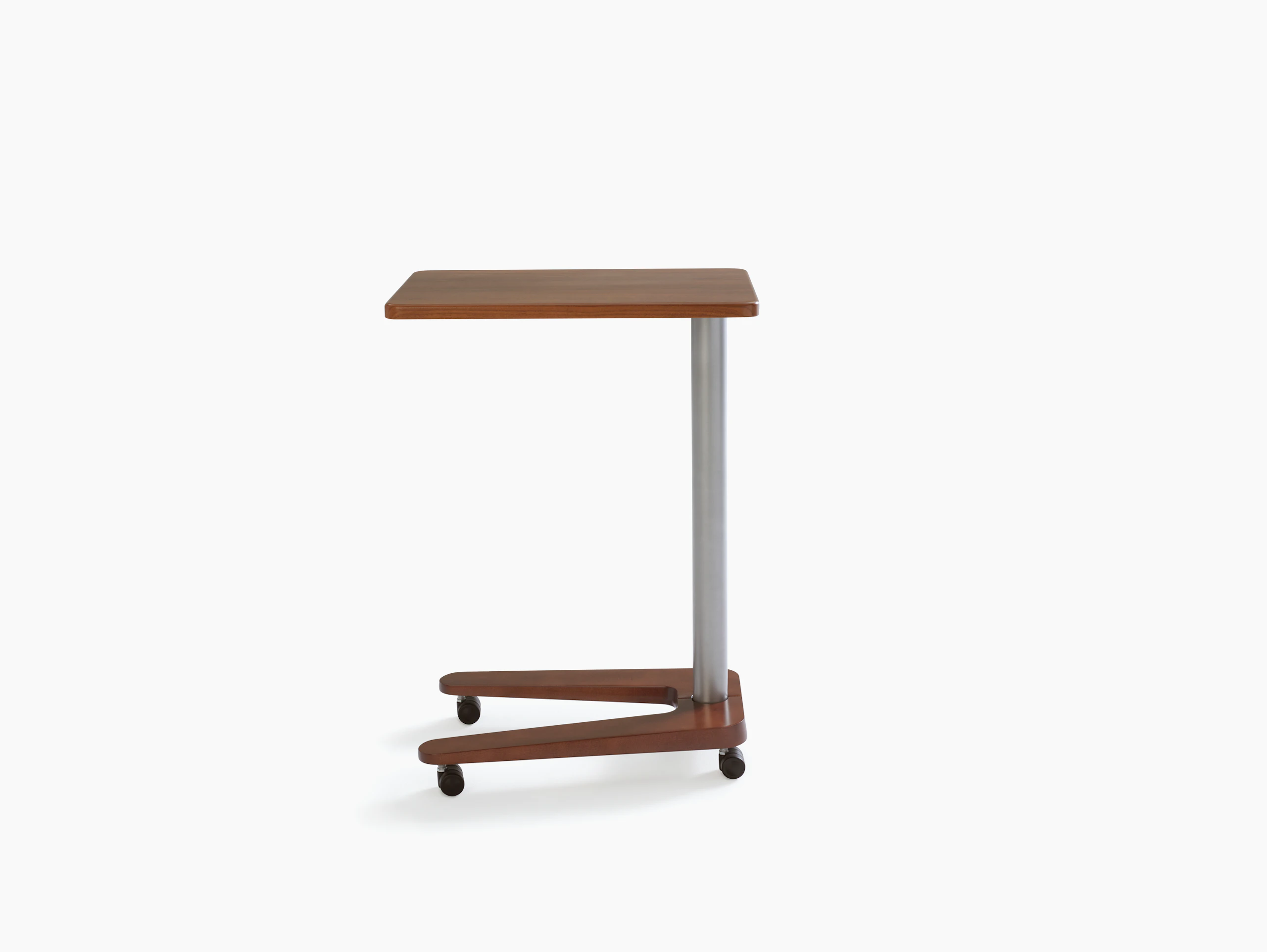 Palisade Mobile Table with dark wood base and table surface with brushed metal column.