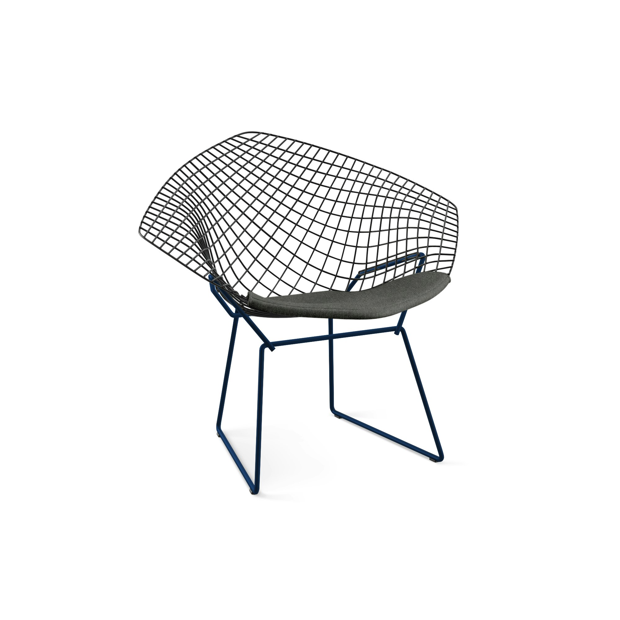 Bertoia Diamond Chair,  Black Frame,  Blue Base,  Aegean,  Licorice