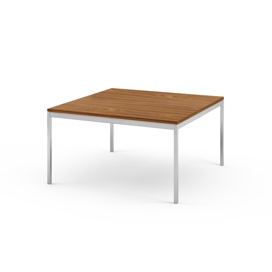 Florence Knoll Square End Table  - 35.5, Light Walnut, Polished Chrome