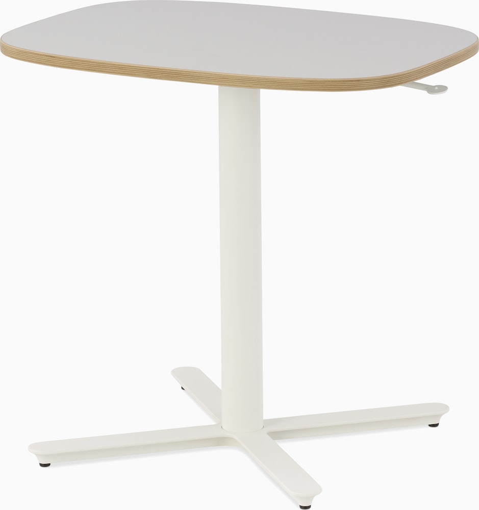 Large Passport Work Table with white surface, plywood edge and white base.
