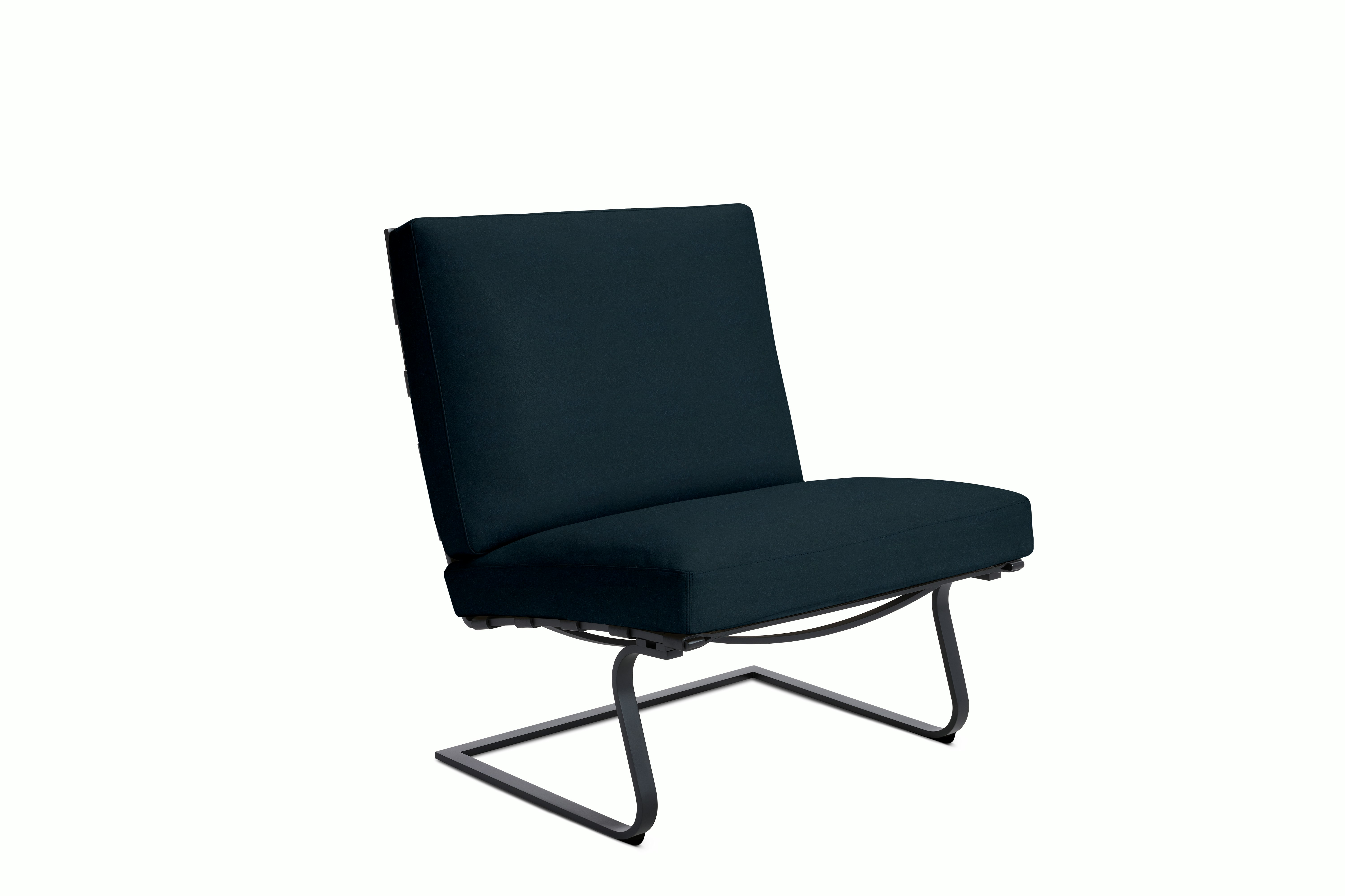 Tugendhat Chair in Knoll Velvet,  Aviator with belting in Belting Leather,  Black and black frame