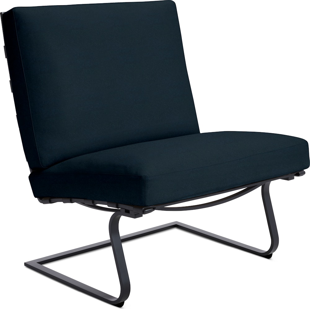 Tugendhat Chair in Knoll Velvet,  Aviator with belting in Belting Leather,  Black and black frame