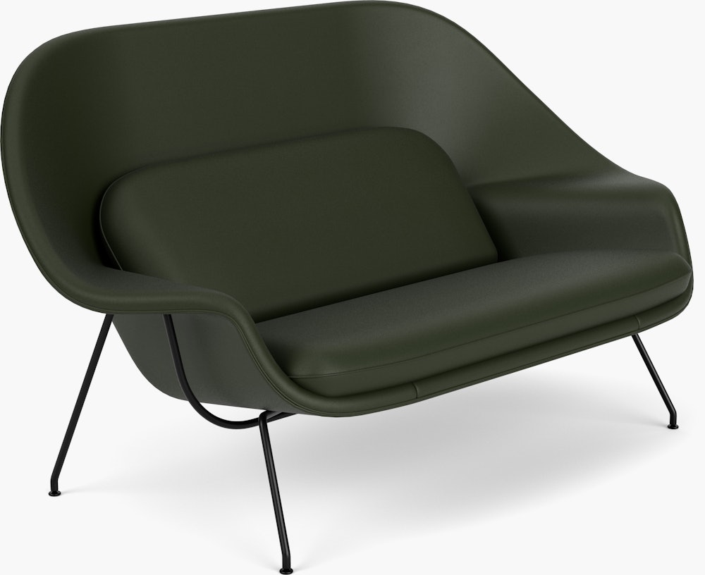 Womb Settee - Volo Leather, Arbor Shade, Black
