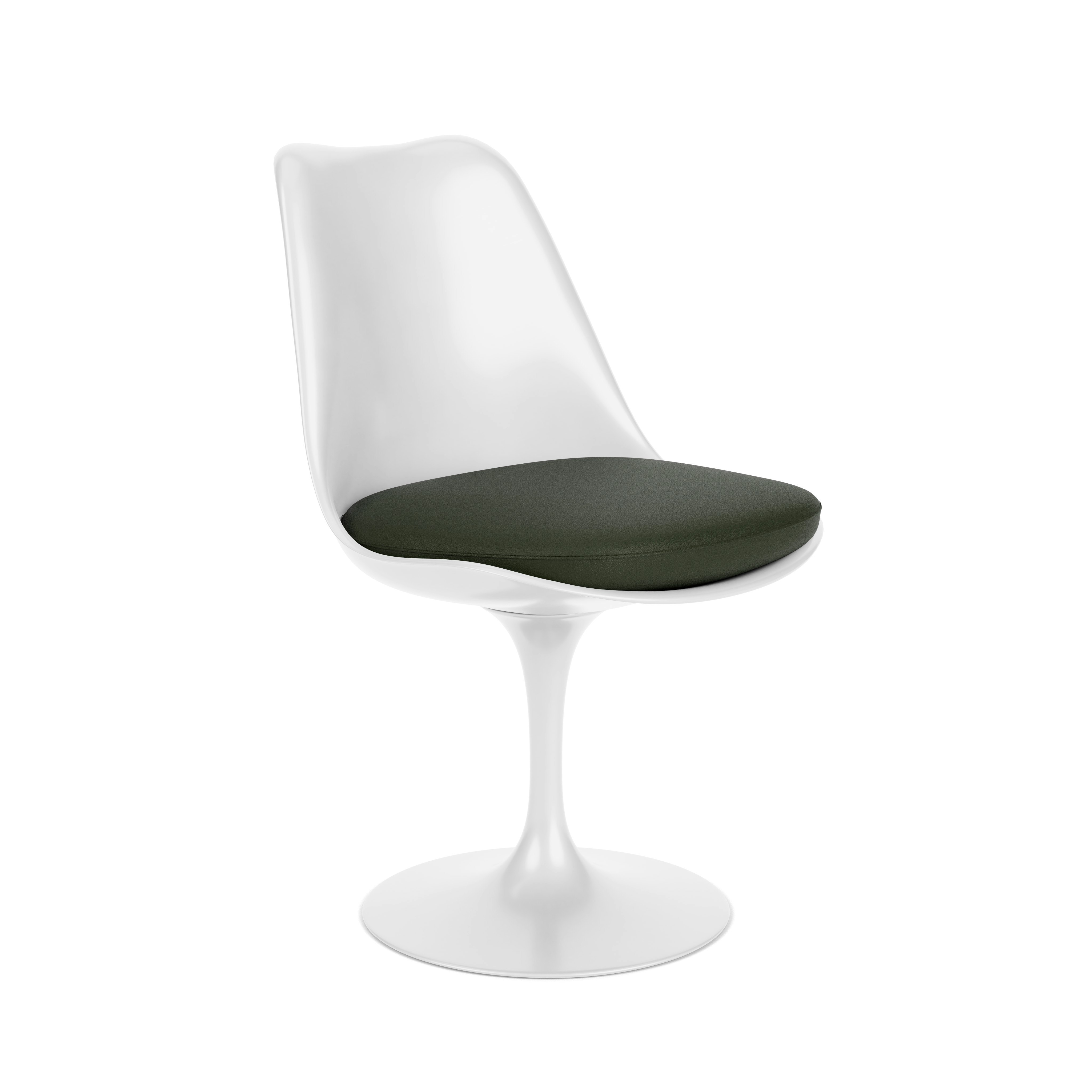 Saarinen Tulip Side Chair - Side Chair, Seat Cushion, Swivel, Volo Leather, Arbor Shade, White