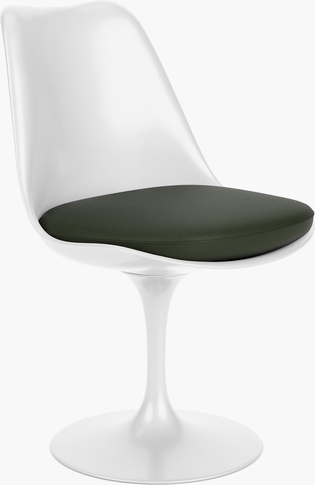 Saarinen Tulip Side Chair - Side Chair, Seat Cushion, Swivel, Volo Leather, Arbor Shade, White