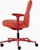 Side view of a mid-back Asari chair by Herman Miller in deep red with height adjustable arms.
