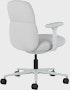 Rear angle view of a mid-back Asari chair by Herman Miller in light grey with height adjustable arms.