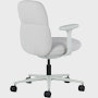 Rear angle view of a mid-back Asari chair by Herman Miller in light grey with height adjustable arms.