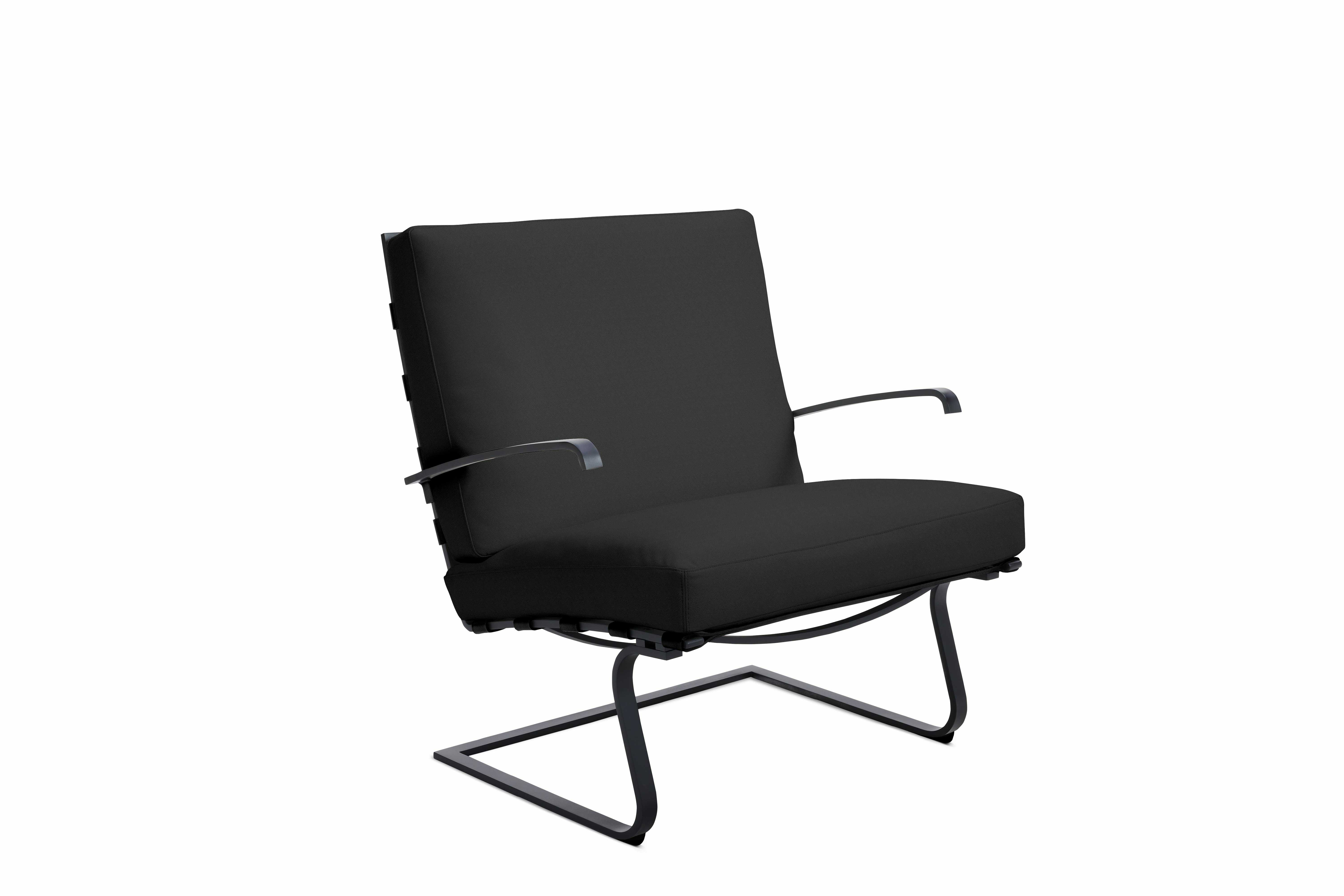 Tugendhat Chair in Acqua Leather,  Black Sea with belting in Acqua Leather,  Black Sea and black frame