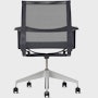 Rear view of a Setu chair in dark grey with a silver alloy base.
