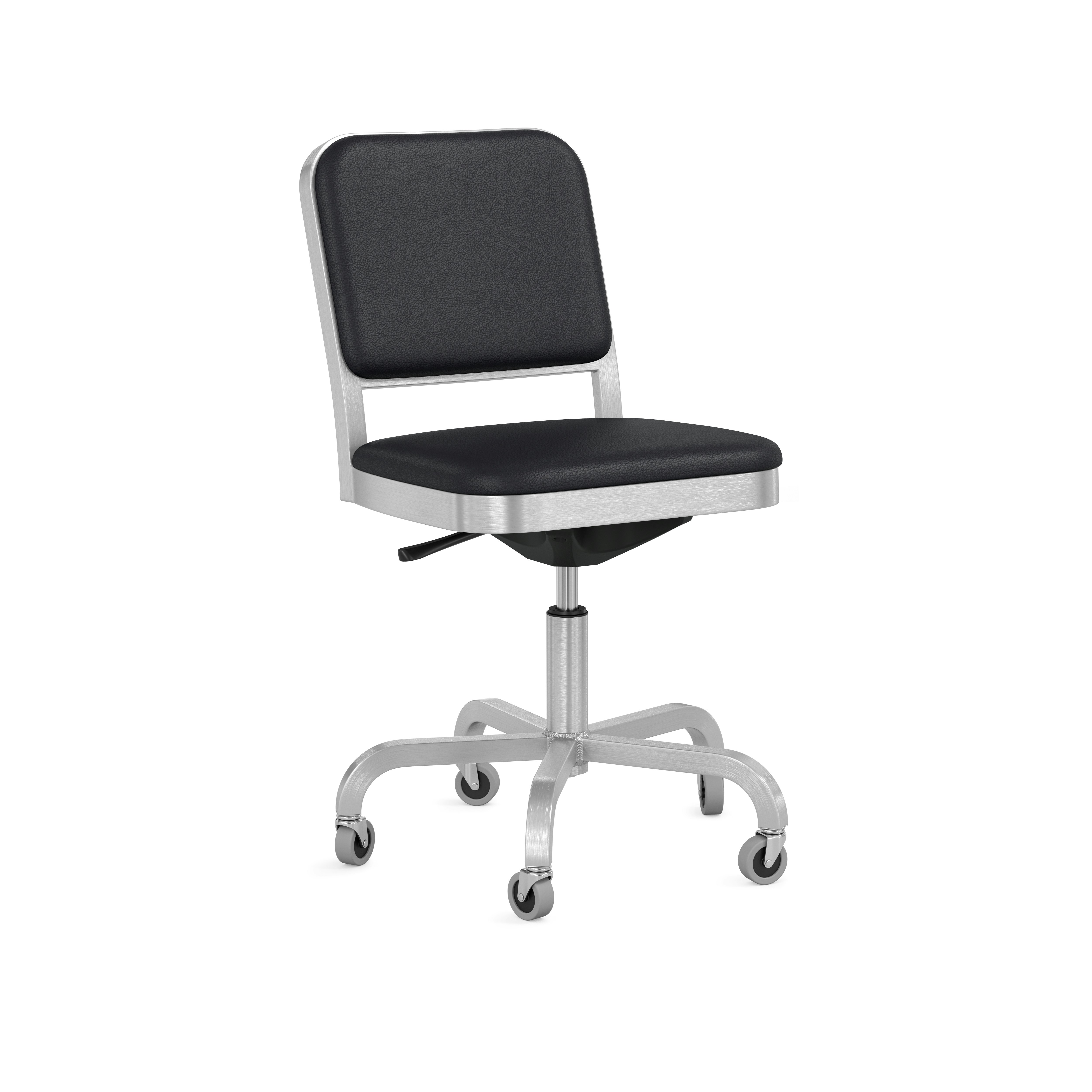 Navy Officer Task Chair - Brushed, Volo Leather, Black, No Arms