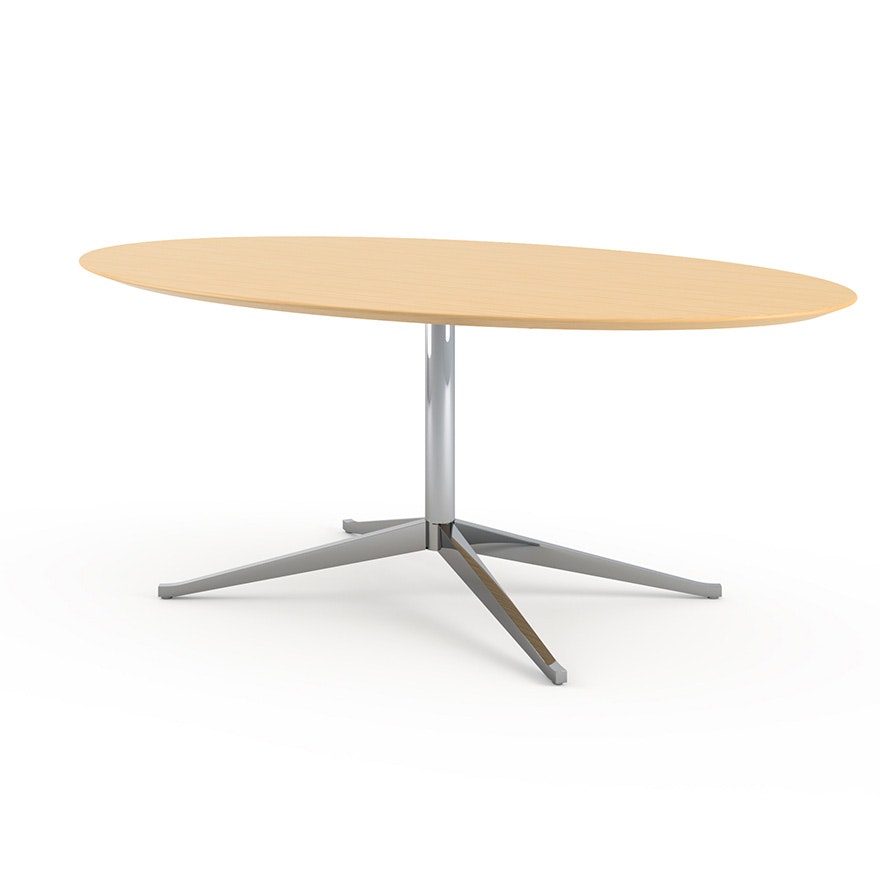 Florence Knoll Table Desk - Oval, 78", Natural Oak, Polished Chrome