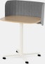 Large Passport Work Table with light woodgrain surface and white base shown on casters with a light grey screen.