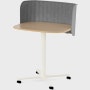 Large Passport Work Table with light woodgrain surface and white base shown on casters with a light grey screen.