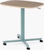 Large Passport Work Table with light woodgrain surface and light blue base on casters.