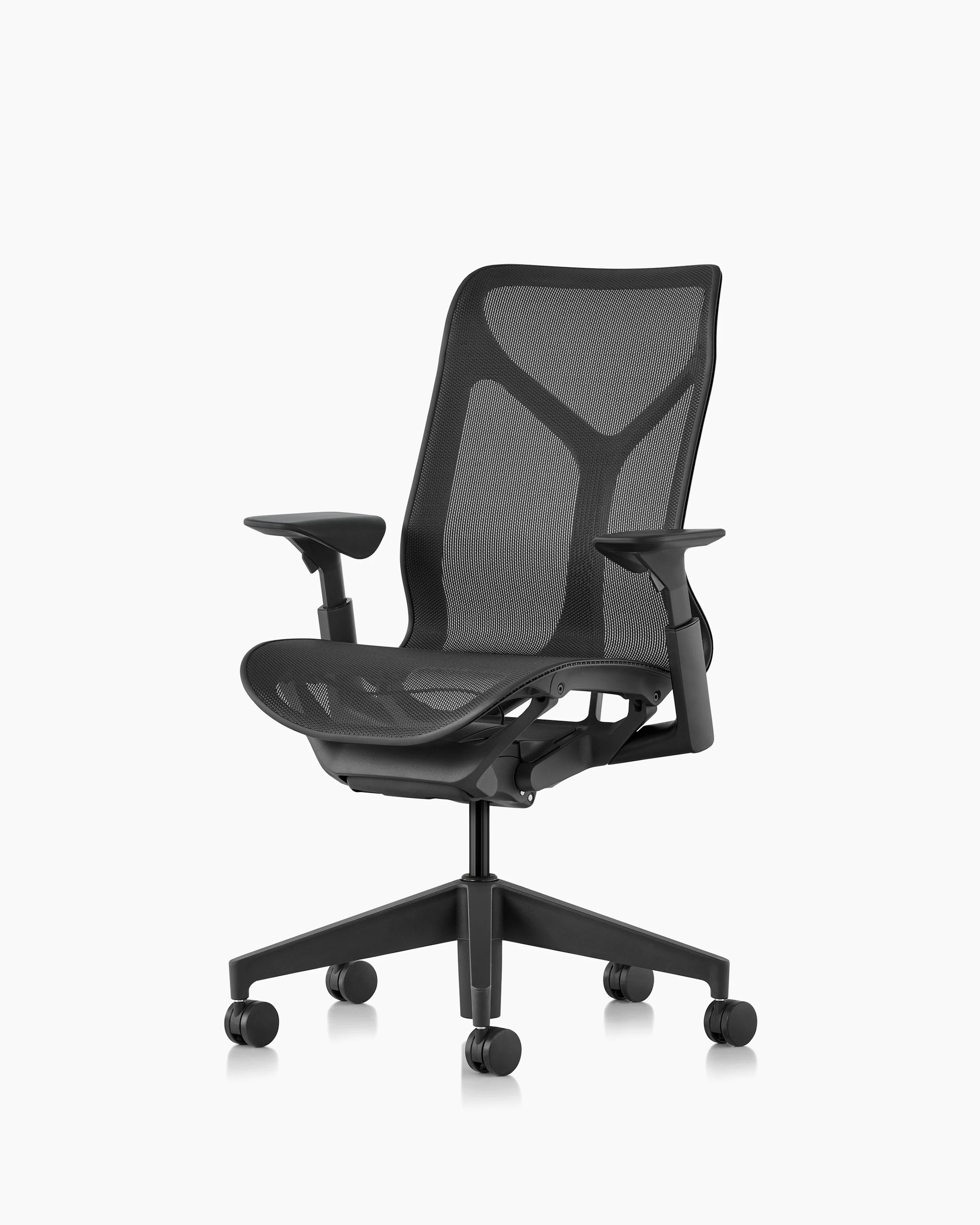 Cosm mid back chair, front angle in graphite.